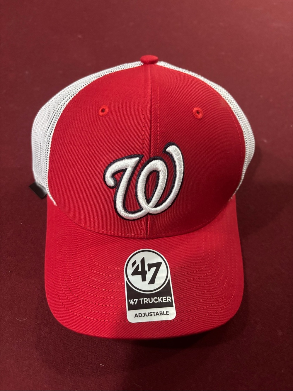 47 Red & White Trucker Hat with Raised 'W' Logo